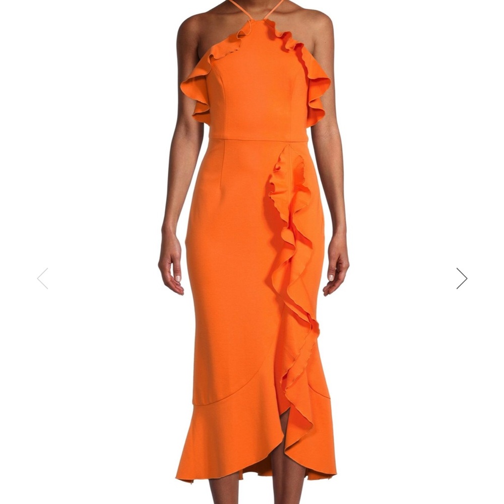Elliatt Orange Asymmetrical Ruffled Cocktail Dress